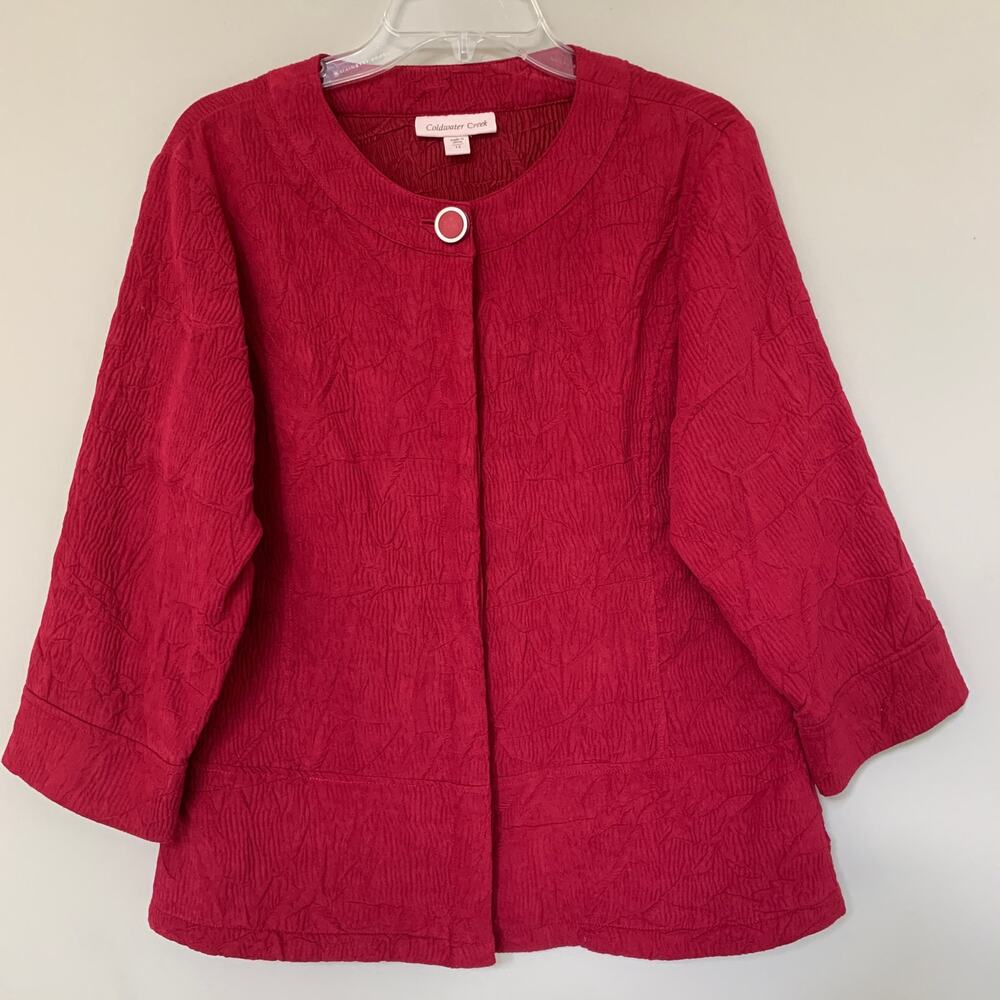 Coldwater Creek burgundy lightweight shacket textured faux suede 3/4 sleeve 12